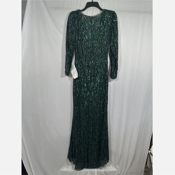 NWT $598 Mac Duggal [ 6 ] Long‎ Sleeve Beaded V-Neck Gown in Forest Green - Picture 11 of 14